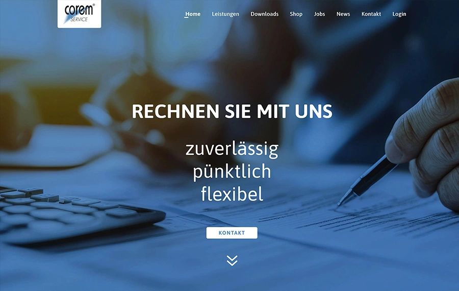 Website von corem service: Rechnen Sie mit uns